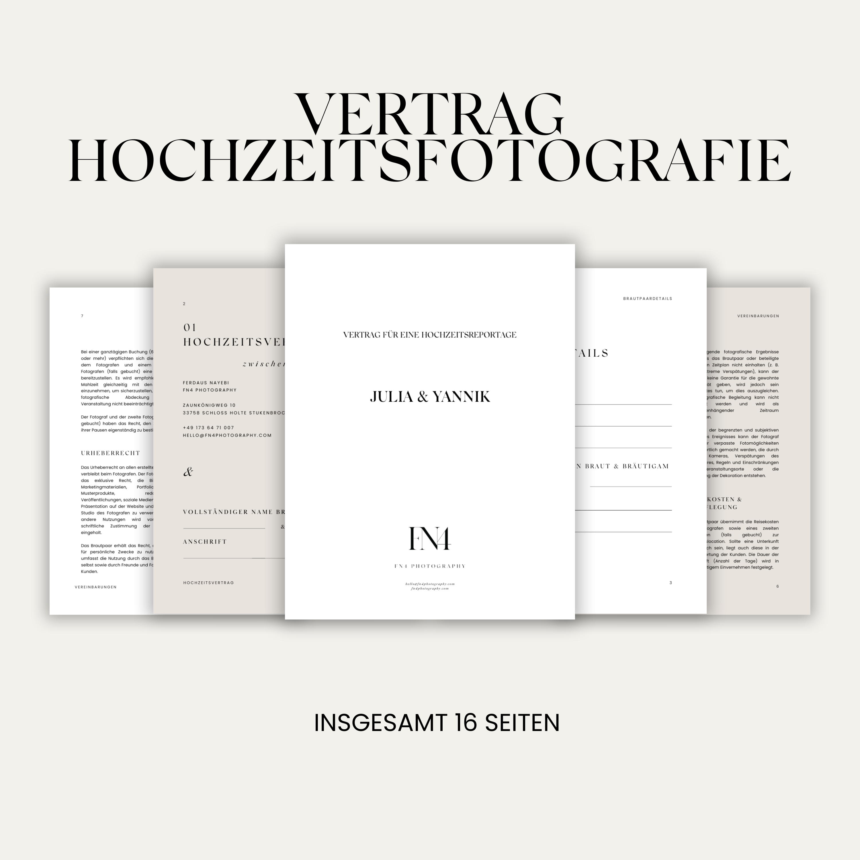 Hochzeitsvertrag für Fotografen
