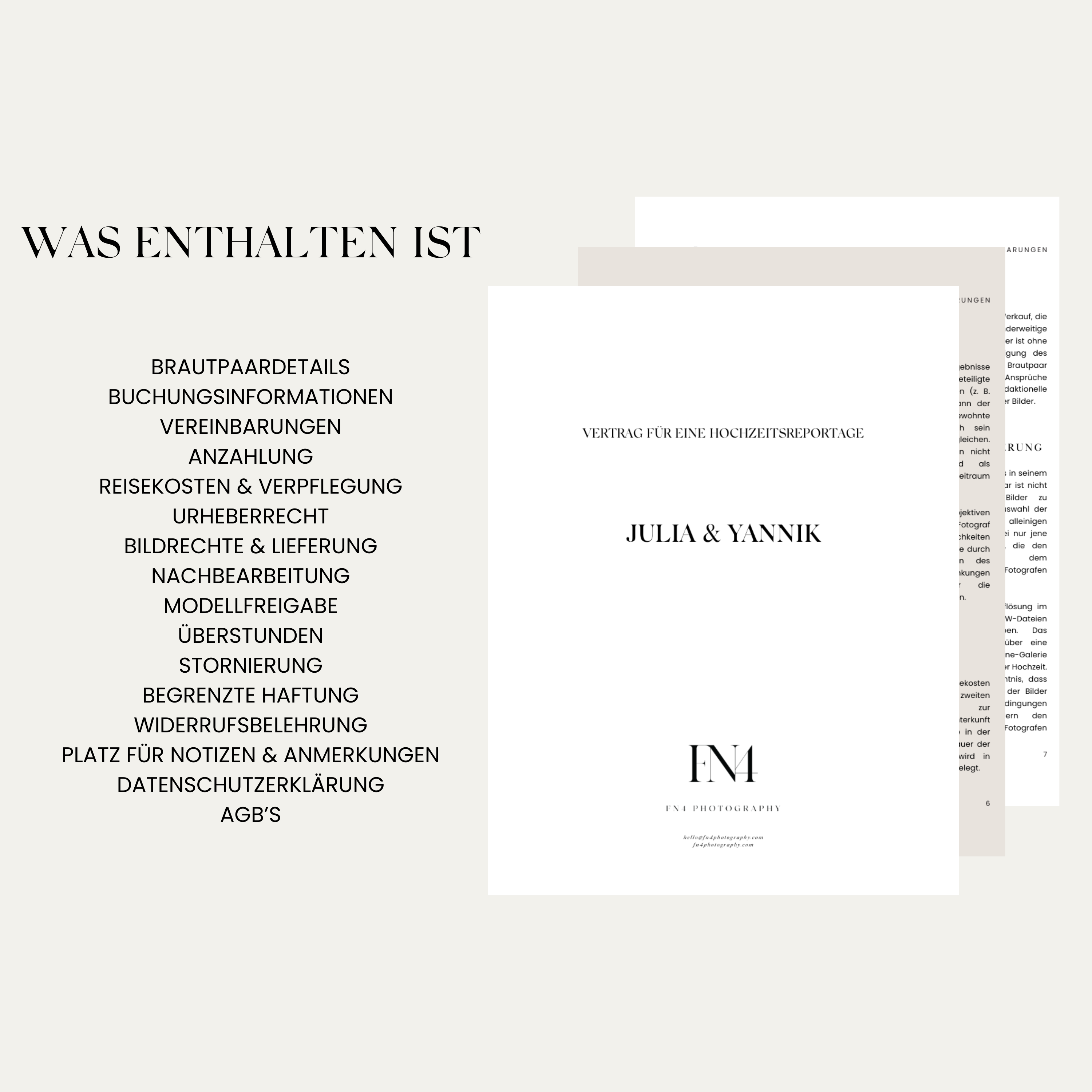 Hochzeitsvertrag für Fotografen