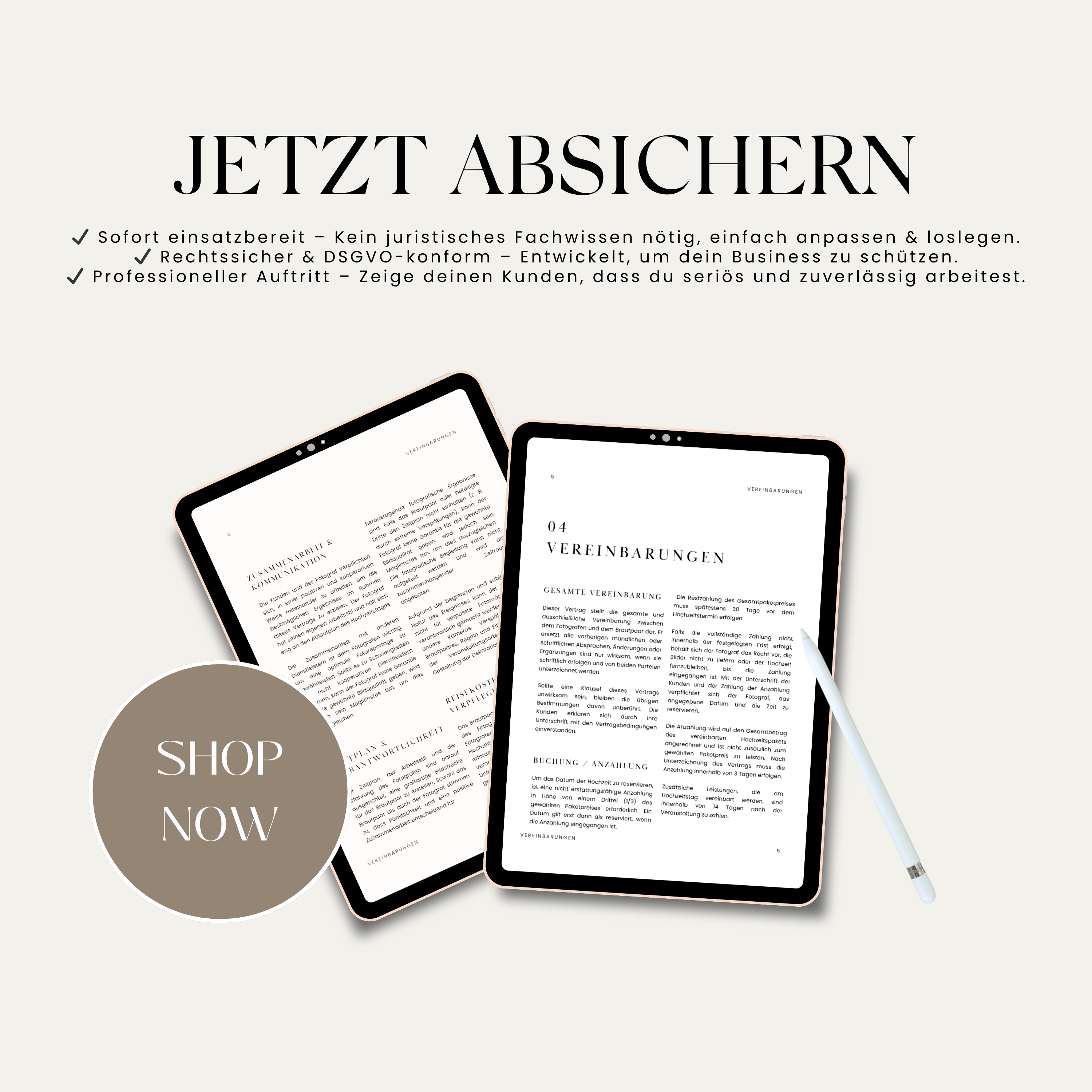 Hochzeitsvertrag für Fotografen